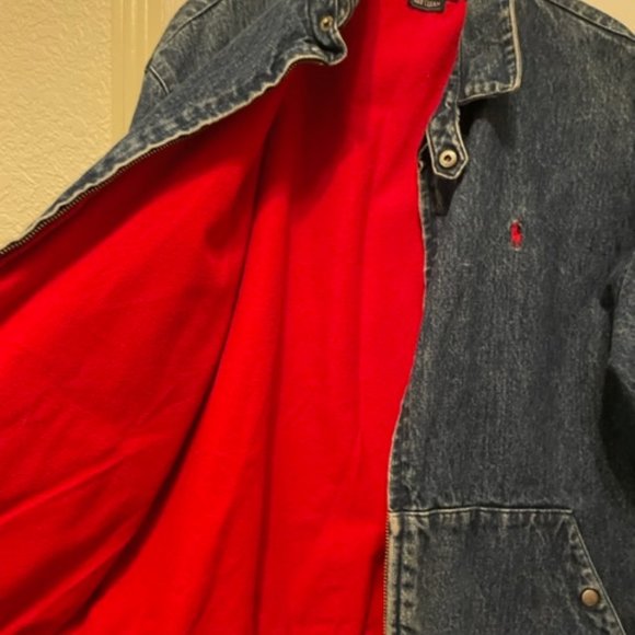 Vintage 80s Ralph Lauren Polo Denim Jacket Red Lining USA Mens Large L Bomber - Picture 4 of 16